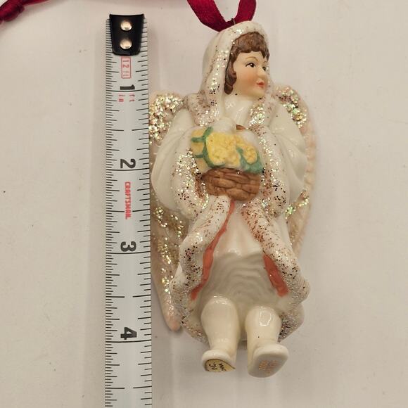Vintage Ceramic Winged Angel Christmas Ornament Glitter Accents AGC 2000 - Picture 7 of 8